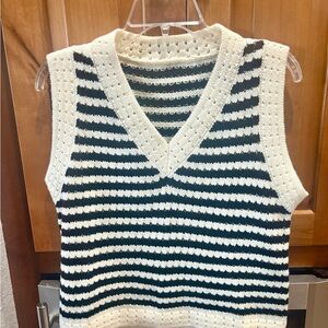 SHEIN Black and Cream Striped V-Neck Sweater Vest